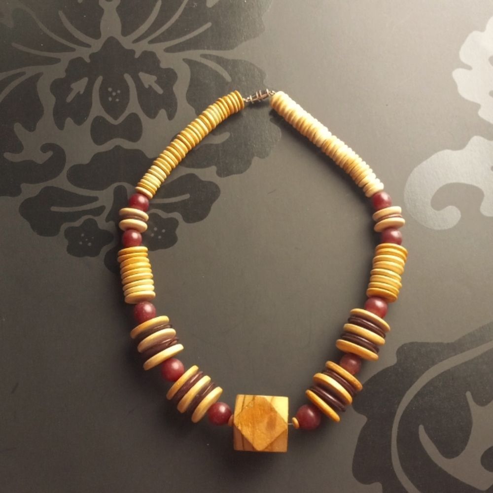 Handmade vintage beaded wooden necklace